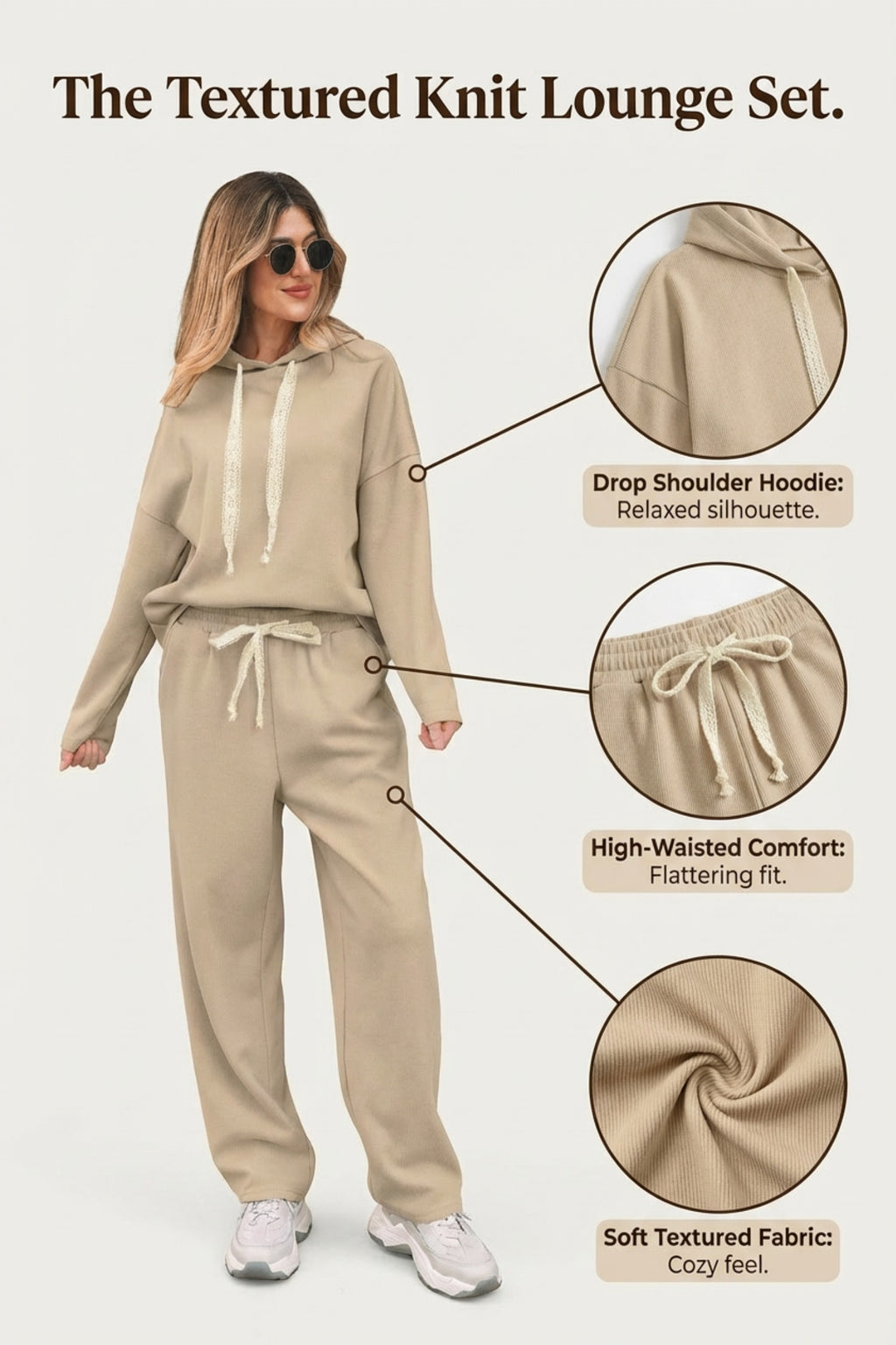 Dark Khaki Leopard Drawstring Pullover Hoodie and High Waist Pants Corduroy Suit