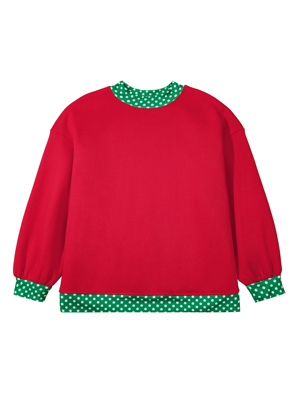 Red Polka Dot Patchwork Round Neck Plus Size Sweatshirt