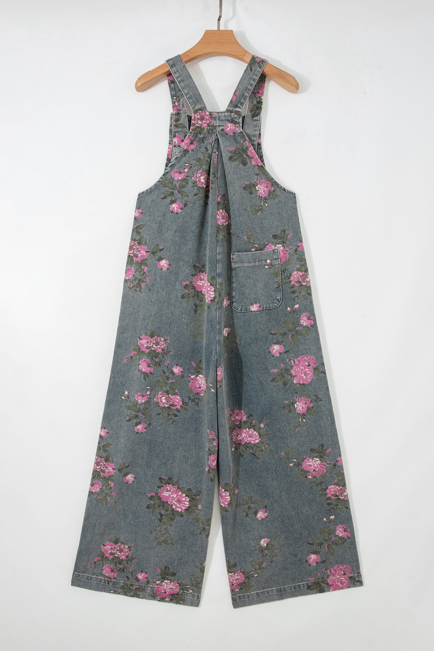 Blue Beau Floral Print Pleated High Waist Wide Leg Denim Jumpsuit