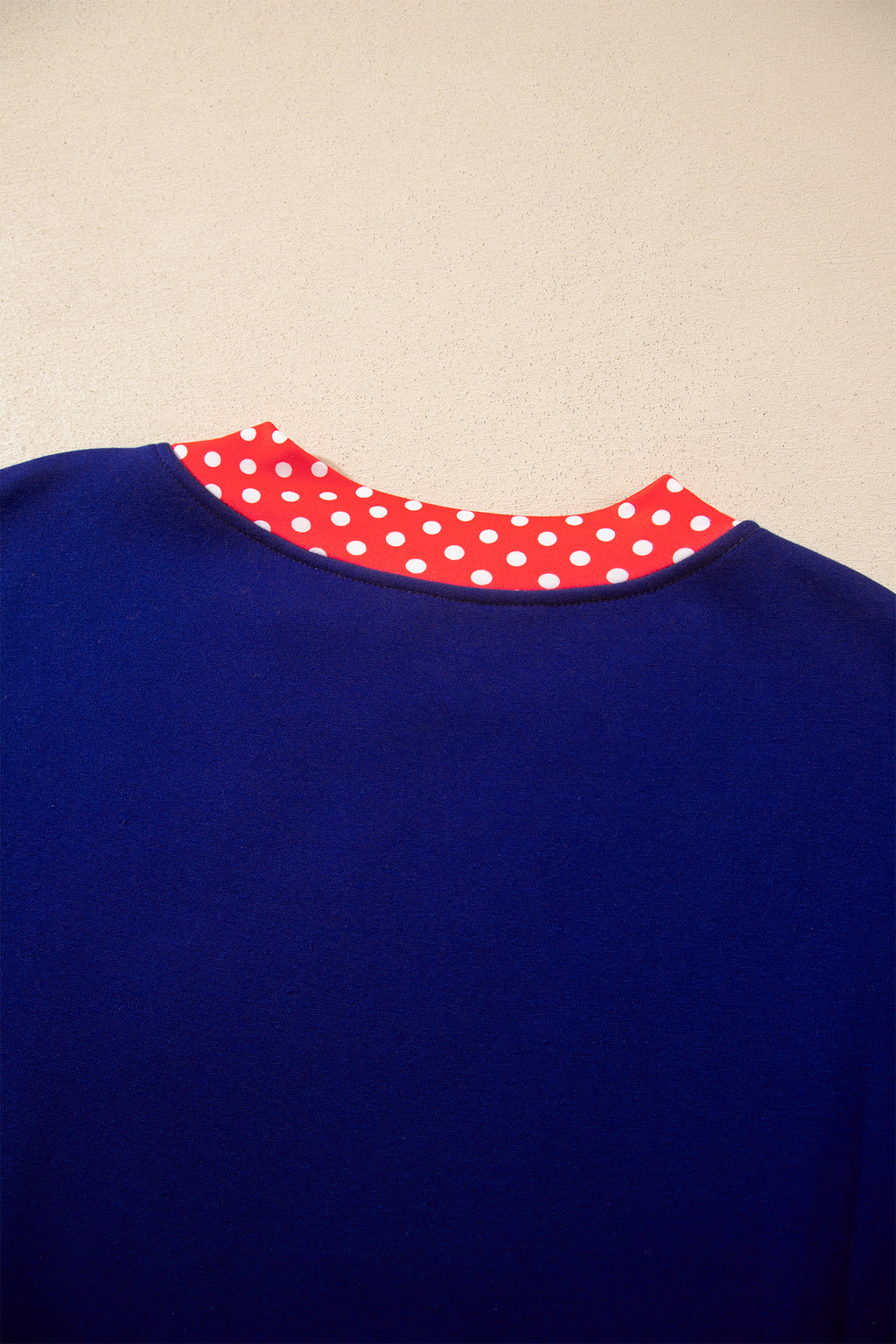 Dark Blue Colorblock Polka Dot Contrast Trim Oversized Sweatshirt