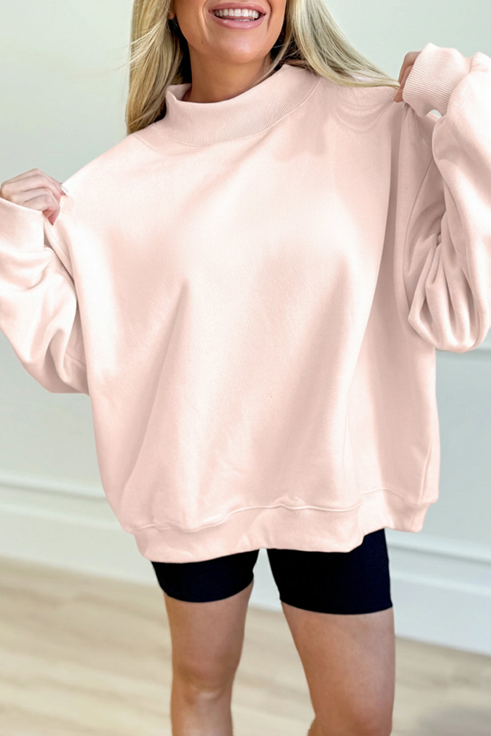 Sea Green Oversize Blessed Embroidered Mock Neck Sweatshirt