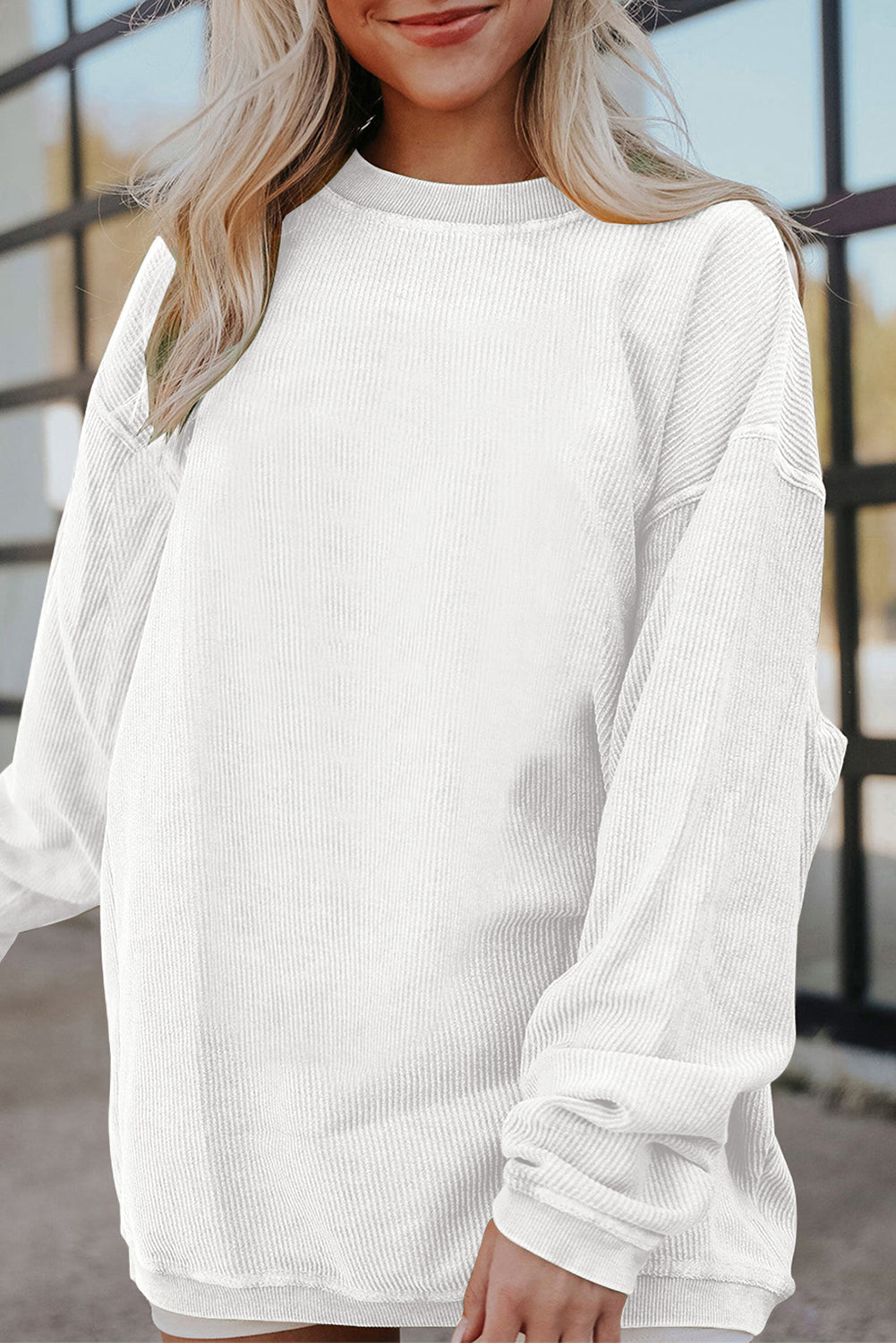 Festival Fuchsia Ribbed Corduroy Oversized Sweatshirt
