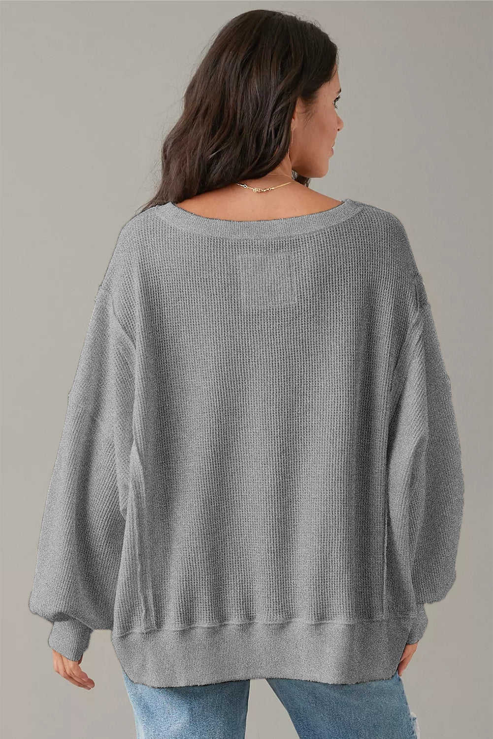 Pink Waffle knit Bishop Sleeve Split Oversized Top