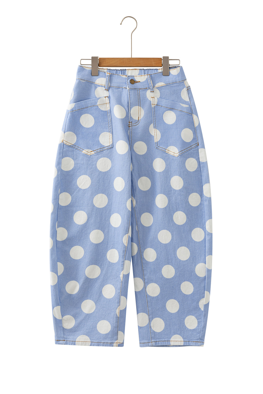 White Polka Dot Ankle-Length Barrel Jeans
