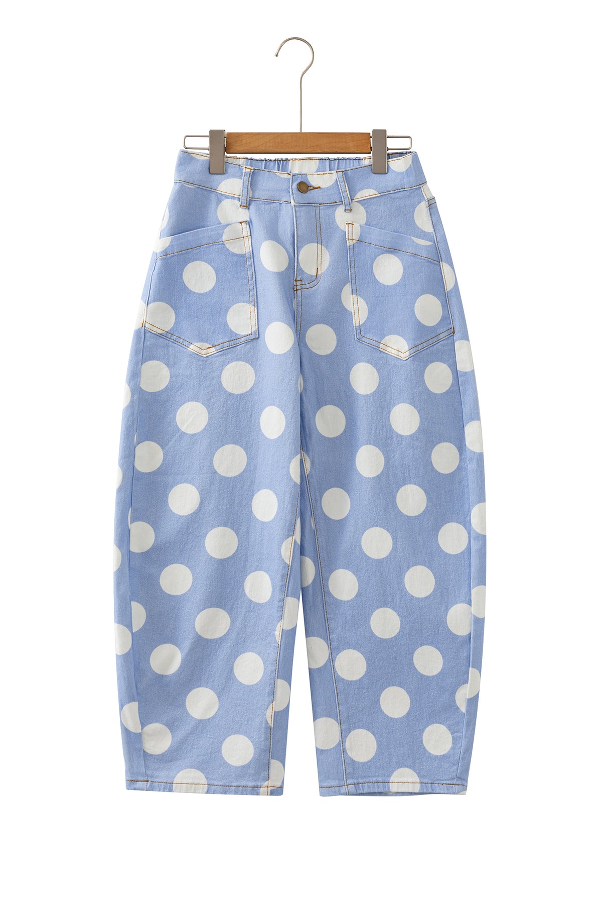 White Polka Dot Ankle-Length Barrel Jeans