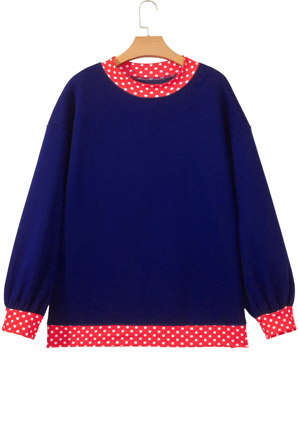 Dark Blue Colorblock Polka Dot Contrast Trim Oversized Sweatshirt
