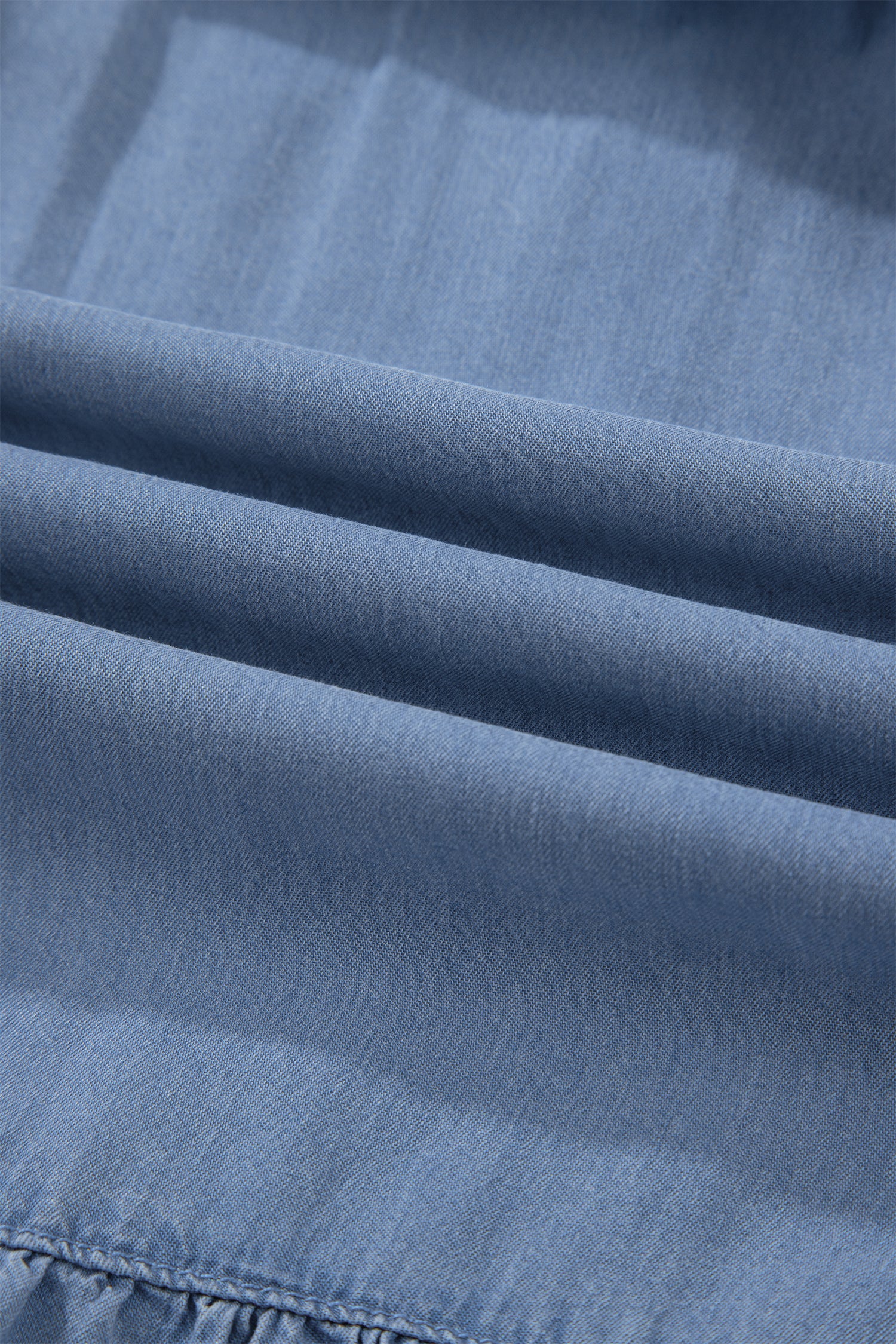 Beau Blue Elastic Waist Ruffled Tiered Flared Denim Maxi Skirt