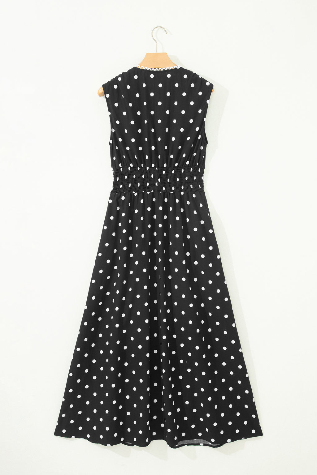 Black Polka Dot Print Contrast Trim V Neck Zip Up Sleeveless Dress
