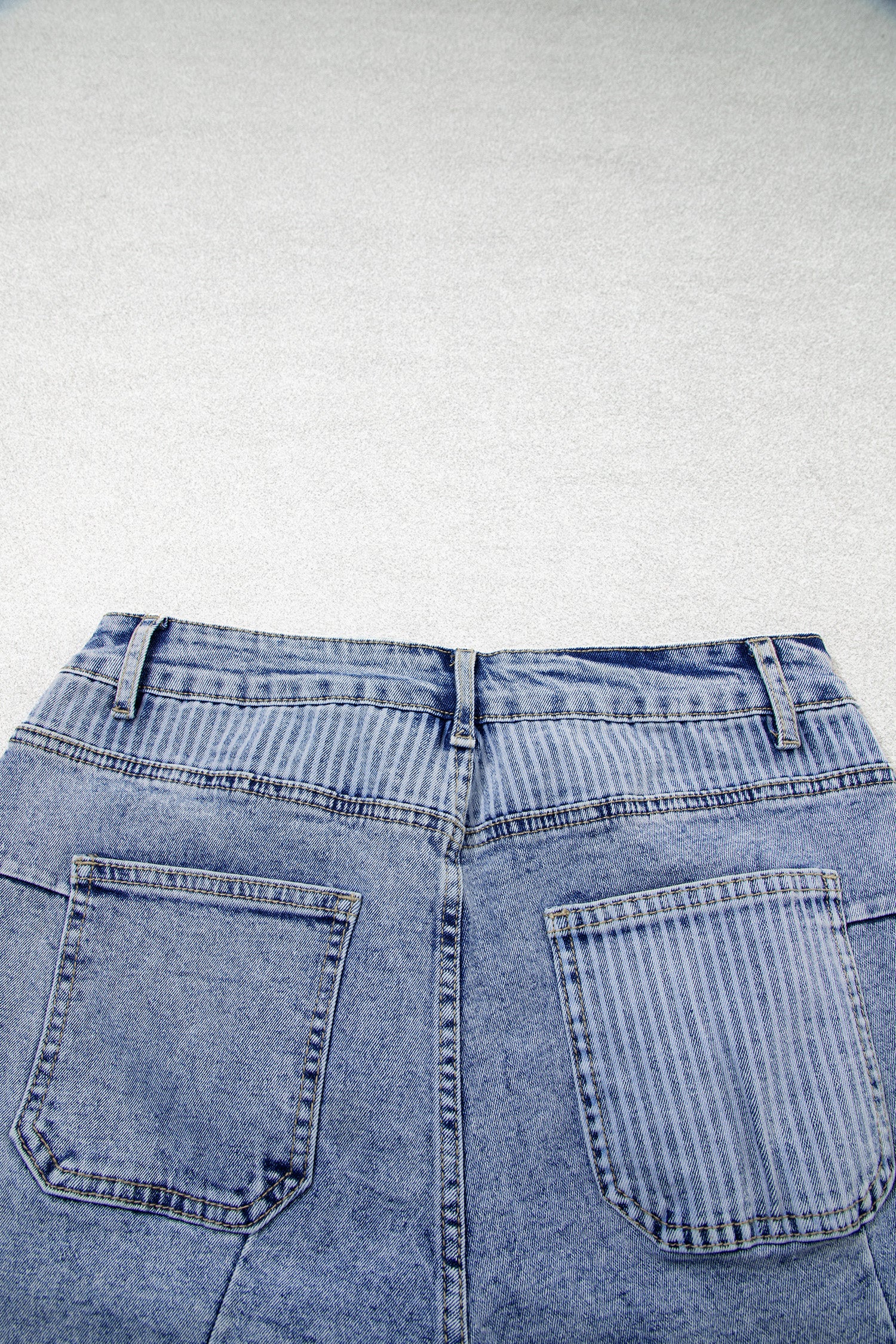 Sky Blue Striped Paisley Mixed Patchwork Raw Hem Denim Shorts