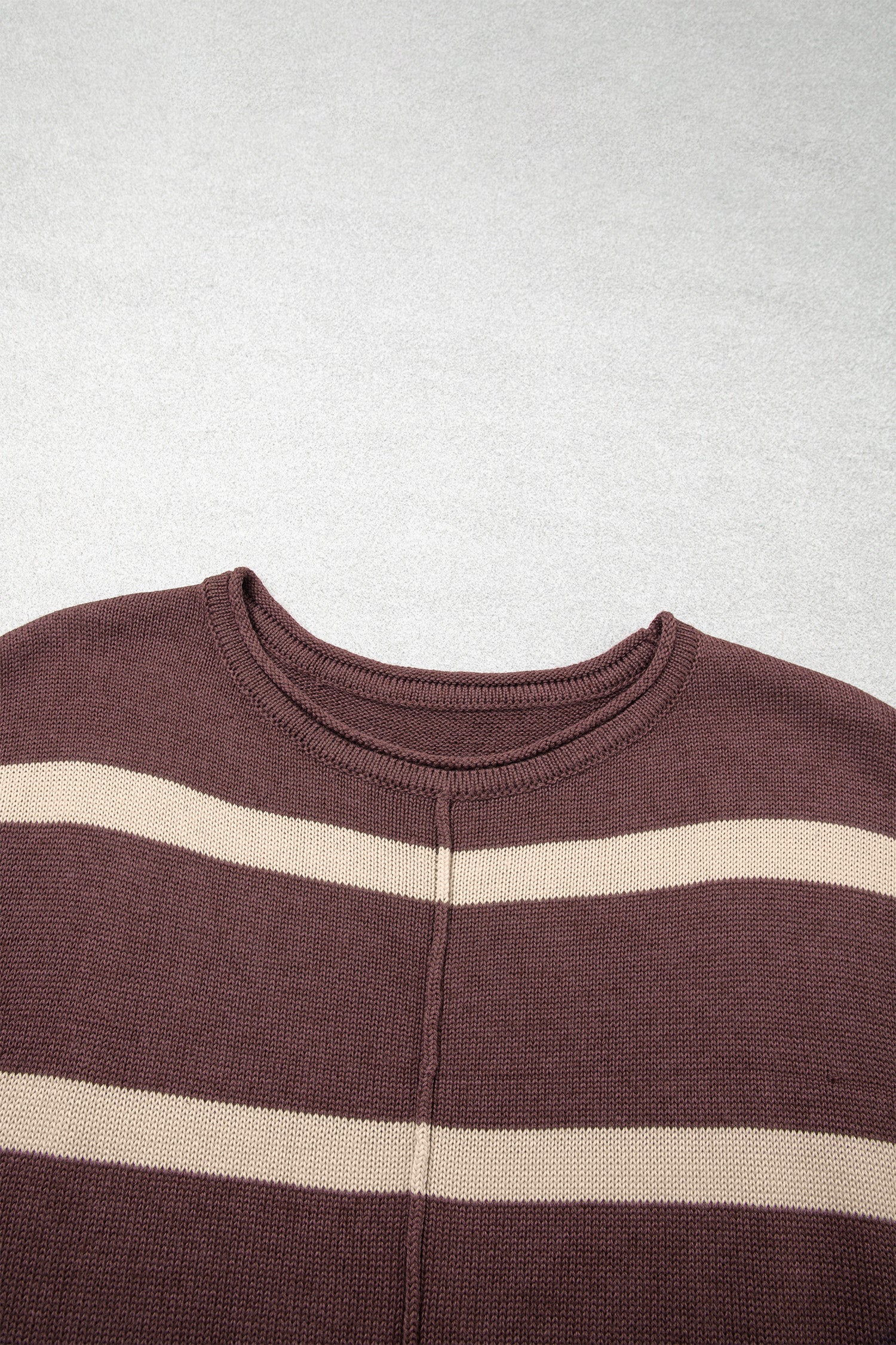 Brown Stripe Knit Western Short Sleeve Sweater