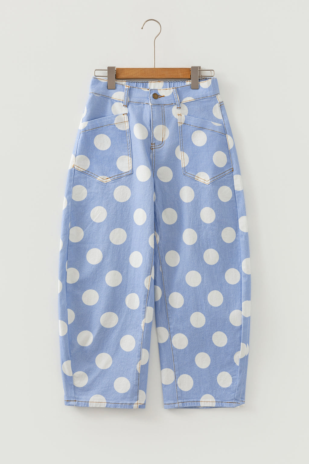 White Polka Dot Ankle-Length Barrel Jeans