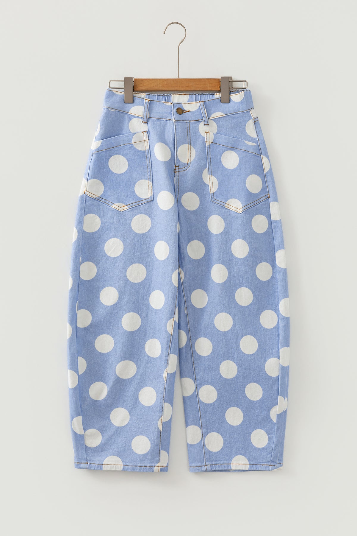 White Polka Dot Ankle-Length Barrel Jeans