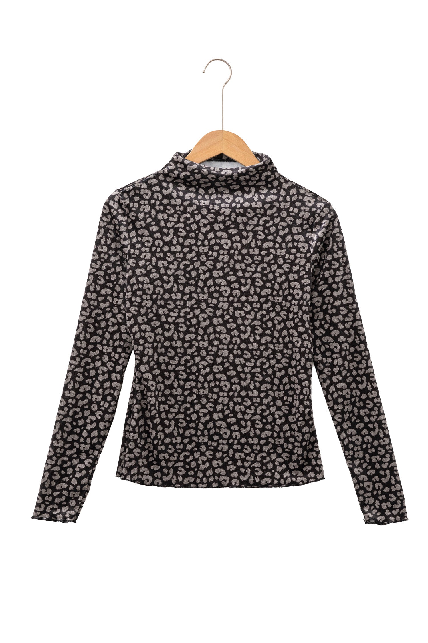 Brown Leopard Print Long Sleeve Round Neck Sheath Pullover Western Style Top