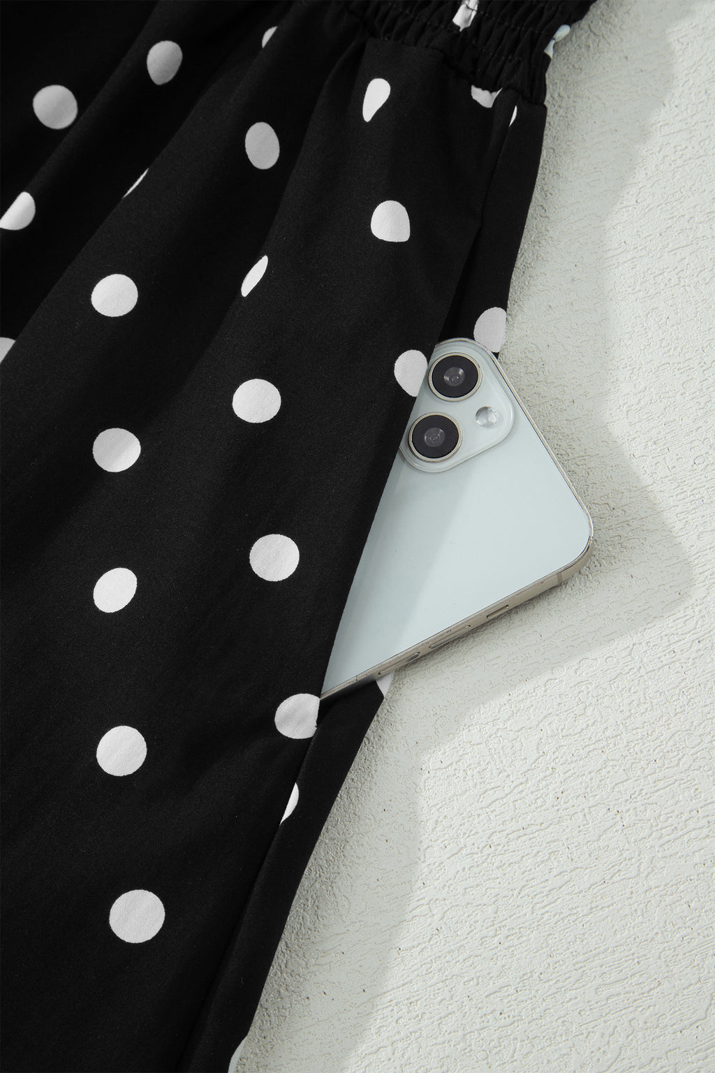 Black Polka Dot Print Contrast Trim V Neck Zip Up Sleeveless Dress