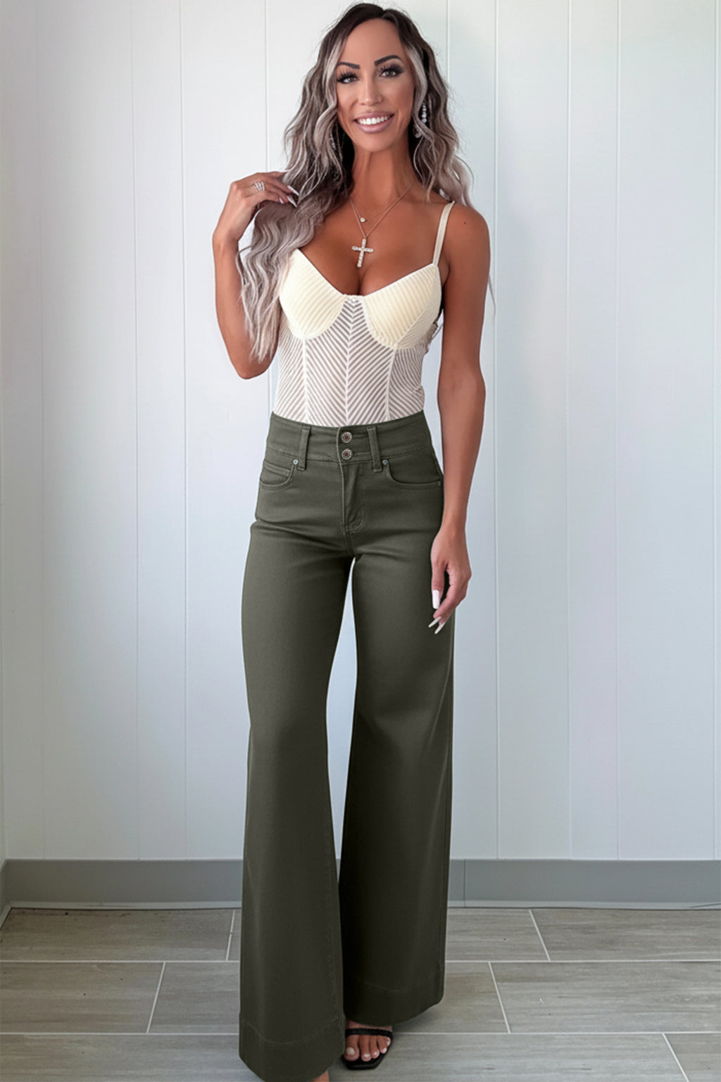 White 2-Button High Waist Wide Leg Jeans