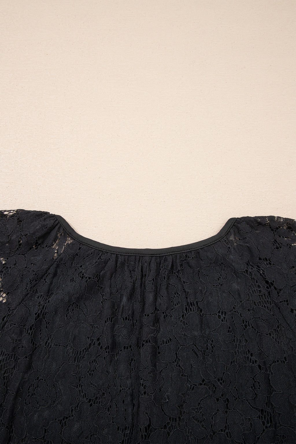 Black Floral Lace Overlay Tassel Tie Short Sleeve Beach Vacation Loose Maxi Dress