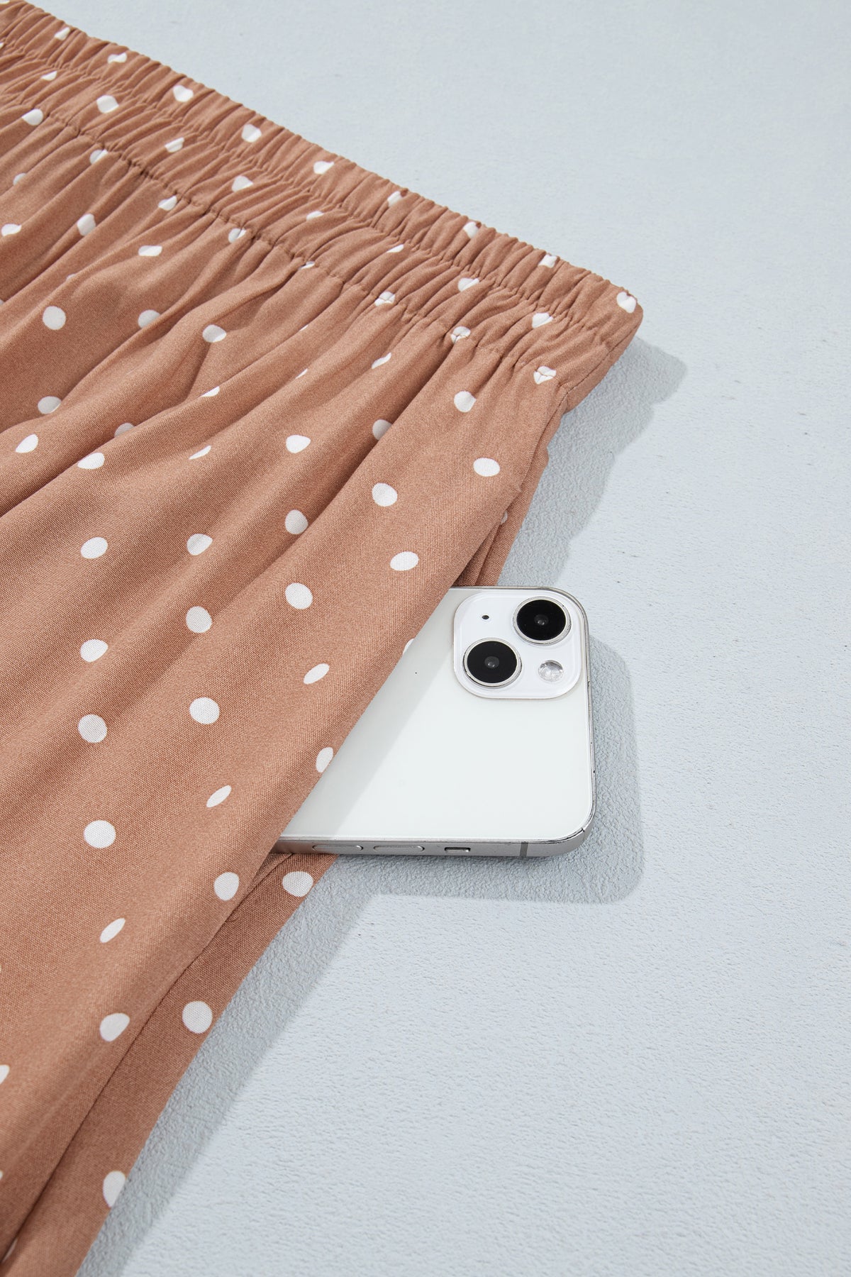Khaki Polka Dot Lace Hem Elegant Long Shift Skirt