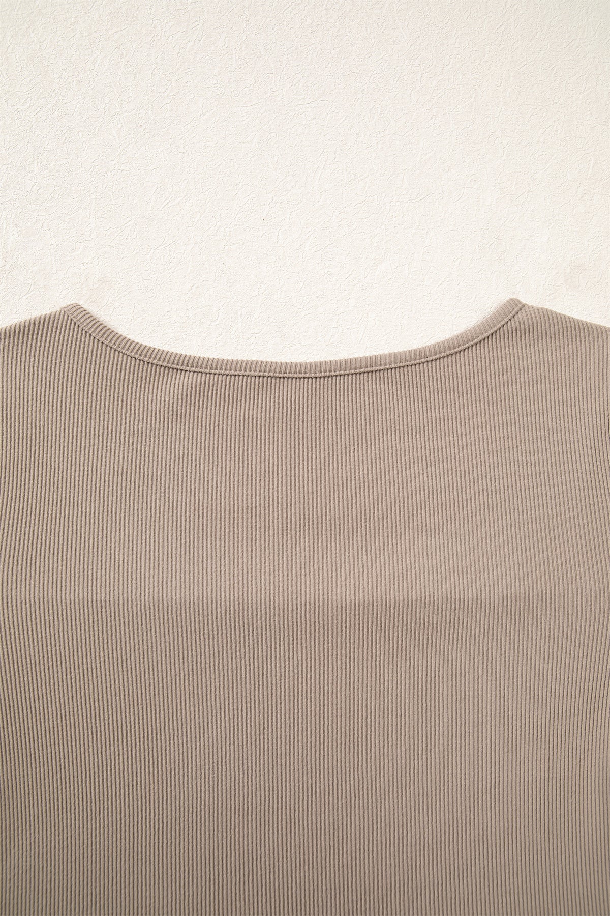 DUNE Solid Color Ribbed Lace Neck Long Sleeve Top
