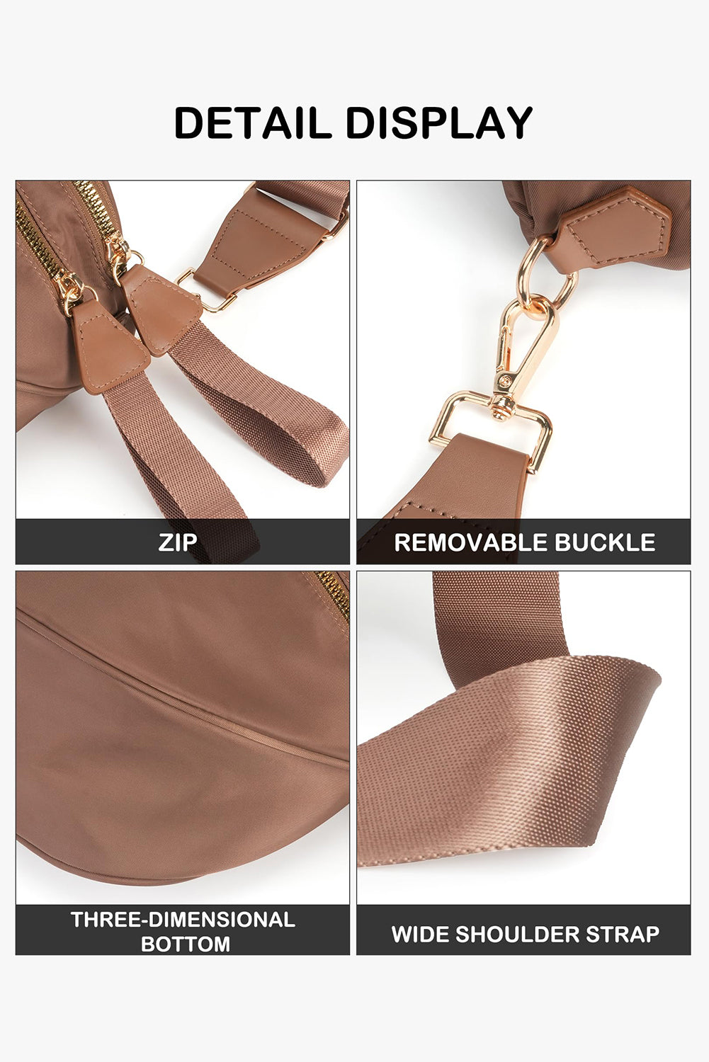 Pink Double Zip Crescent Shape Adjustable Sling Bag