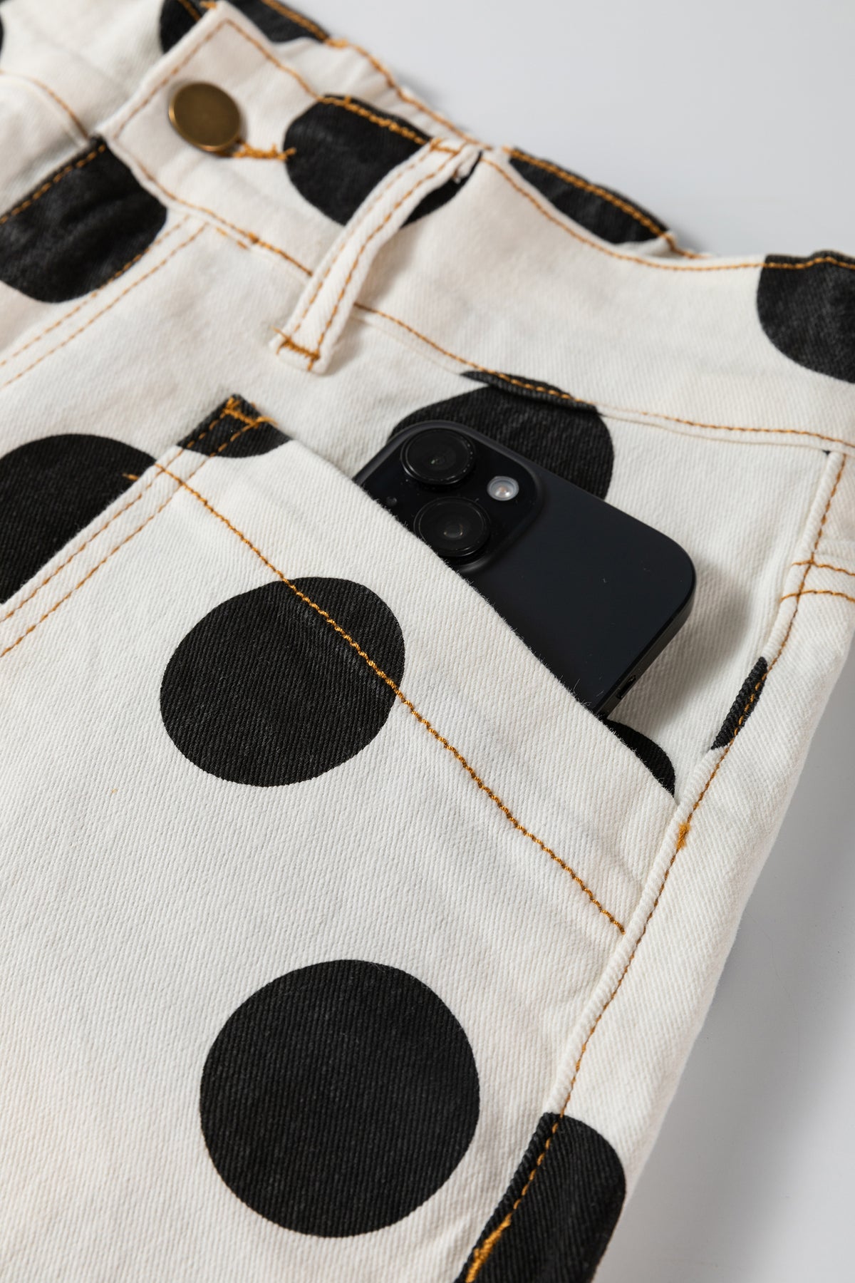 White Polka Dot Ankle-Length Barrel Jeans