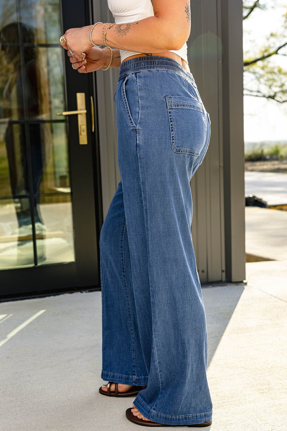 Ashleigh Blue Drawstring Waist Wide Leg Jeans