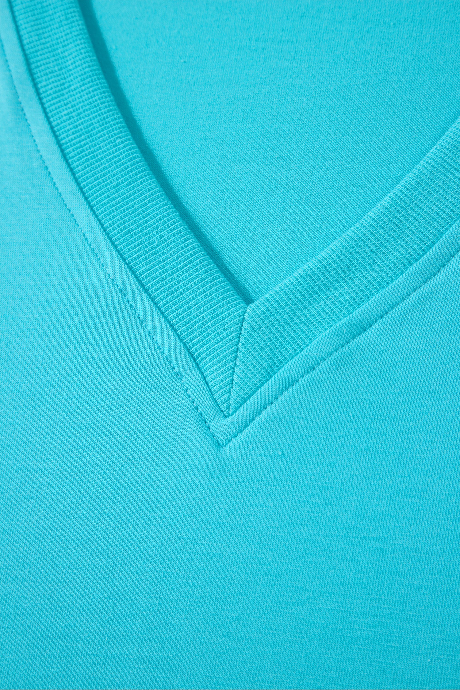 Mint Green Solid Color V Neck Short Puff Sleeve Blouse