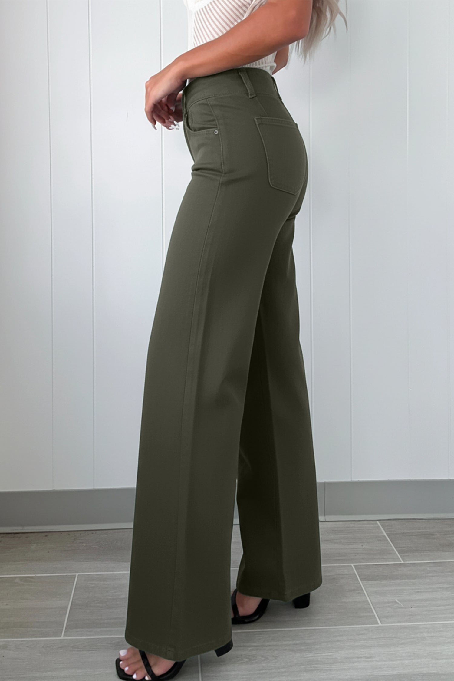 White 2-Button High Waist Wide Leg Jeans