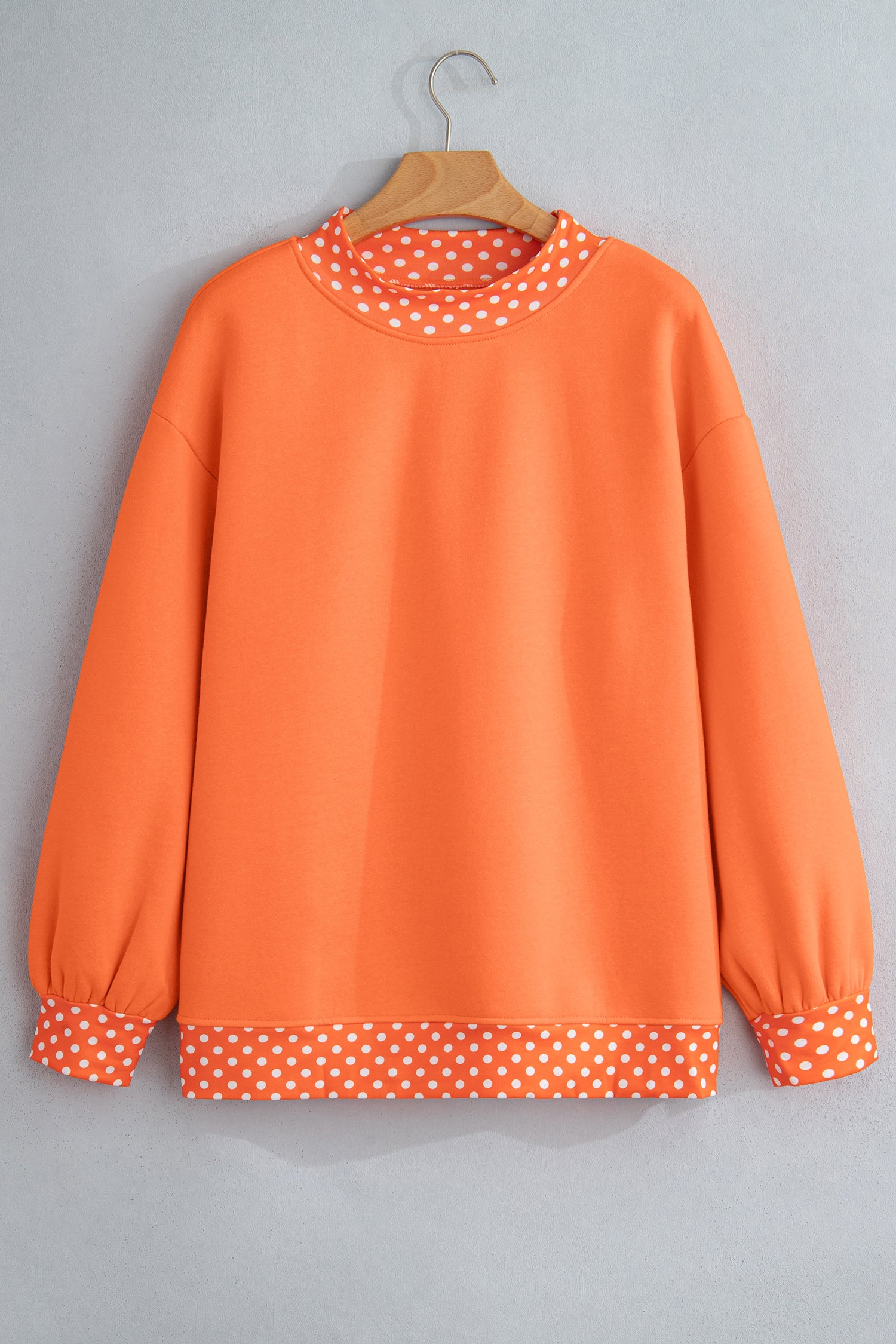 Pink Colorblock Polka Dot Contrast Trim Oversized Sweatshirt